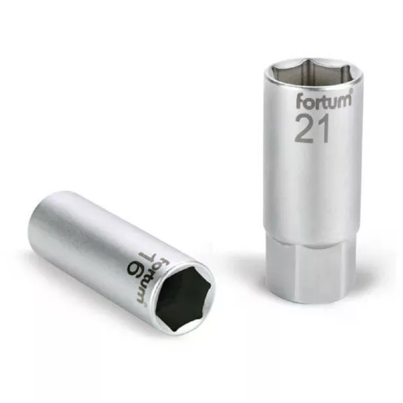 FORTUM gyertyakulcs dugófej gumírozott 1/2" 21mm FORTUM gyertyakulcs dugófej gumírozott 1/2" 21mm