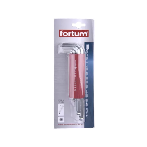 FORTUM imbuszkulcs készlet gömbfejes 9 részes 1,5-10mm FORTUM imbuszkulcs készlet gömbfejes 9 részes 1,5-10mm