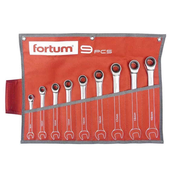 FORTUM racsnis csillag-villás kulcs készlet 9 részes 8-19mm FORTUM racsnis csillag-villás kulcs készlet 9 részes 8-19mm