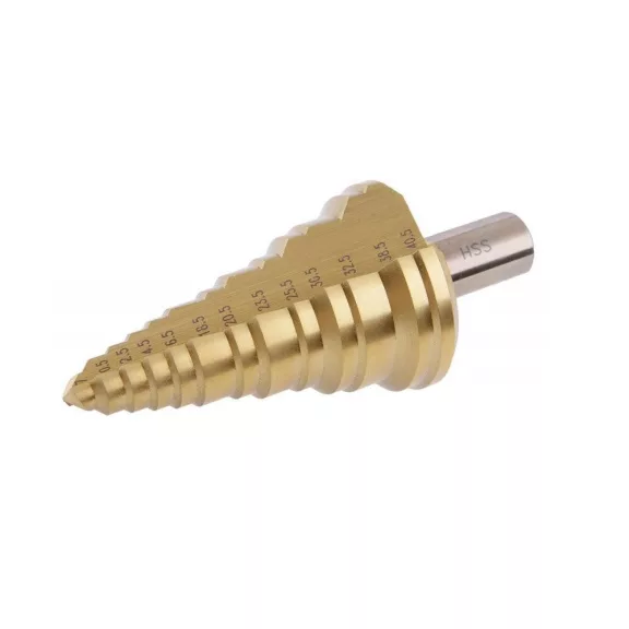 7-40,5mm léptető fúrószár titán-nitrit bevonattal HSS 7-40,5mm léptető fúrószár titán-nitrit bevonattal HSS