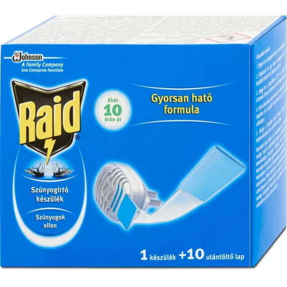 Szúnyogírtó készülék + 10 darab lapka RAID Szúnyogírtó készülék + 10 darab lapka RAID